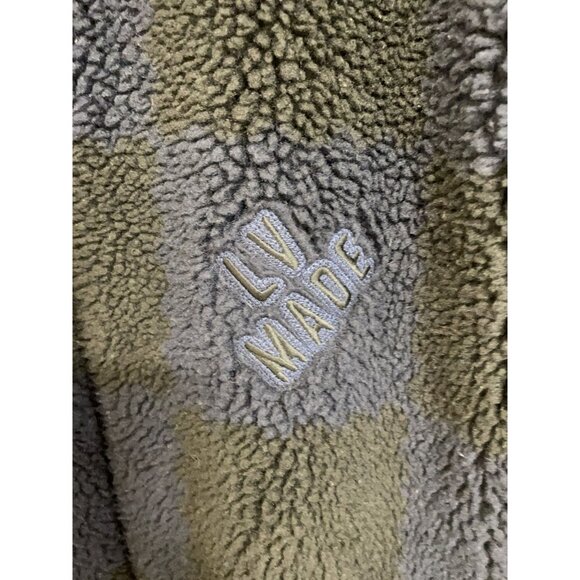 Louis Vuitton Checkered Navy & Black Sherpa Jacket Mens Full-Zip Embroidered Log - Picture 7 of 14